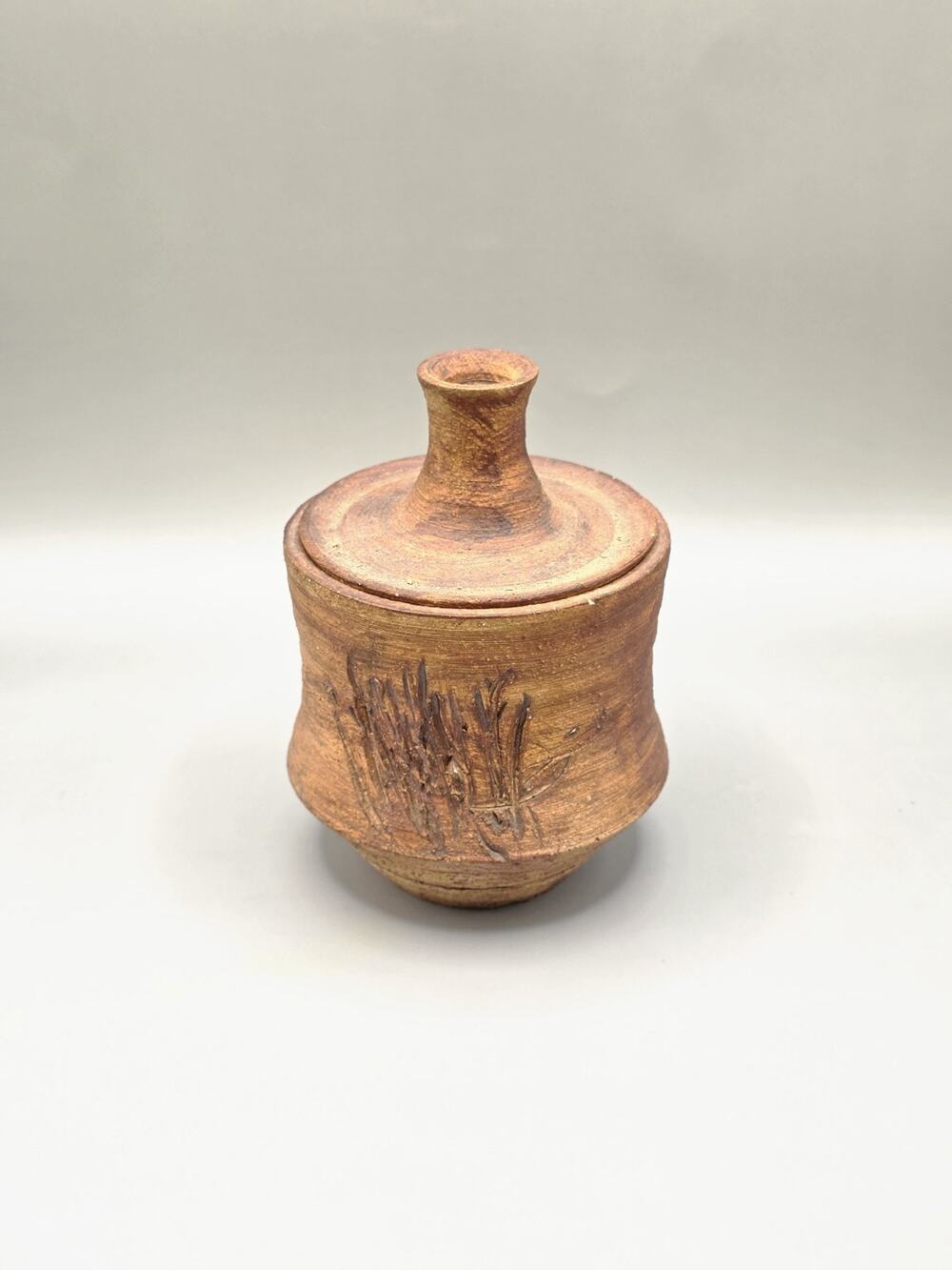 Vintage Hedrick Studio Art Pottery Lidded Jar Stoneware Signed Weed Pot Vtg